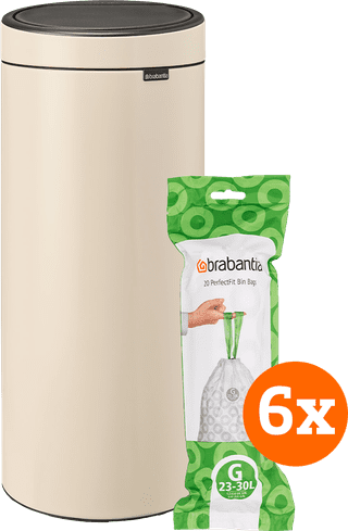 Brabantia Touch Bin 30L Soft Beige + Trash Bags (120 units)