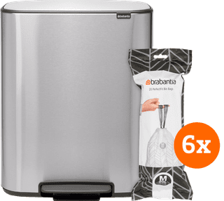 Brabantia Bo Poubelle à Pédale 60 Litres Inox Fingerprint Proof + Sacs Poubelle (120 pièces)