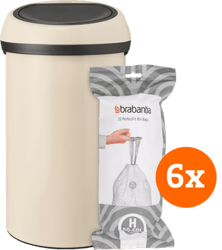 Brabantia Touch Bin 60 Liter Soft Beige + Vuilniszakken (120 stuks)