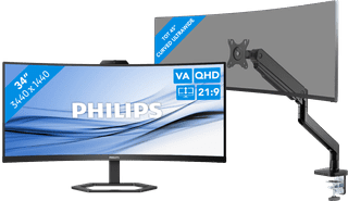 Philips 34E1C5600HE/00 + BlueBuilt Monitorarm Mechanische Veer voor 1 Ultrawide Monitor