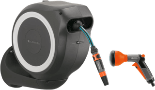 GARDENA Wall Hose Box 15 RollUp XL White + GARDENA Classic Multifunctional Spray Nozzle