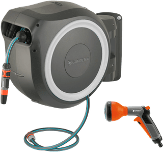 GARDENA Wall Hose Box 35 RollUp XL White + GARDENA Classic Multifunctional Spray Nozzle