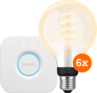Philips Hue Filament White Ambiance Globe 6-Pack + Bridge