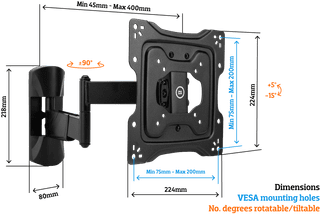 BlueBuilt Support Mural Rotatif 32" - 43" Noir