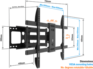 BlueBuilt Support Mural Rotatif 48" - 75" Noir
