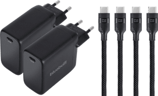 BlueBuilt 100W GaN USB-C Charger Black + USB-C cable 240W 2m Nylon Black Duo Pack