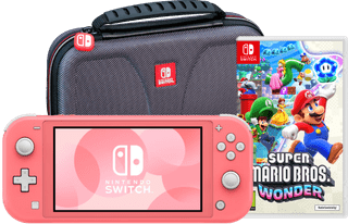 Nintendo Switch Coral + Super Mario Bros. Wonder + Travel Case
