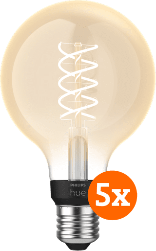 Philips Hue Filament Light White Globe E27 5-pack