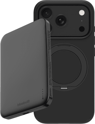 BlueBuilt MagSafe Hoesje met Standaard iPhone 18 Pro Zwart + Powerbank 5.000 mAh Grijs