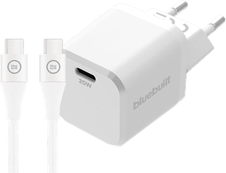 BlueBuilt Power Delivery Charger 20W + USB-C Cable 1.5m Nylon White