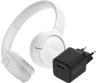 JBL Tune 520BT Blanc + BlueBuilt Chargeur Quick Charge avec Port USB-A 18 W Noir