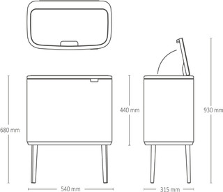 Brabantia Bo Touch Bin Poubelle 3 x 11 Litres Matt Steel Anti-Traces de Doigts