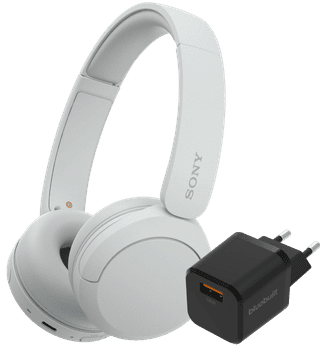 Sony WH-CH520 Blanc + BlueBuilt Quick Charge Chargeur avec Port USB-A 18 W Noir
