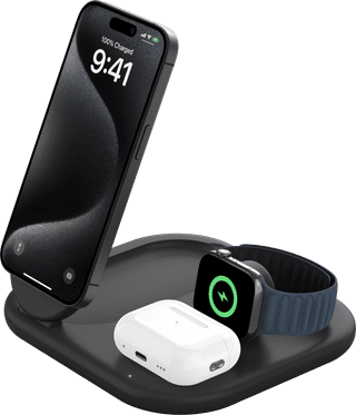 Belkin Boost Charge Chargeur Sans Fil MagSafe et Qi2 3-en-1 15 W avec Support Noir