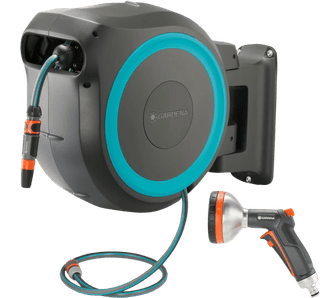 GARDENA Wall Hose Box 35 RollUp XL Blue and Premium Spray Nozzle