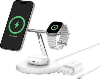 Belkin Boost Charge Pro MagSafe and Qi2 3-in-1 Wireless Charger 15W with Stand White