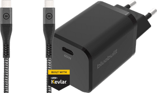 BlueBuilt Power Delivery Charger with USB-C Port 65W Black + USB-C to USB-C Cable 1.5m