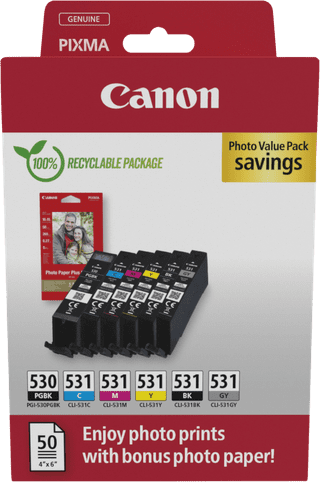 Canon PGI-530/CLI-531 Cartouches + Papier Photo Pack