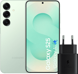 Samsung Galaxy S25 256GB Mint 5G + Samsung Oplader 25 Watt Zwart