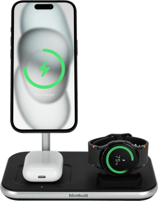 BlueBuilt 3-en-1 Chargeur Sans Fil avec Qi2 15 W Noir