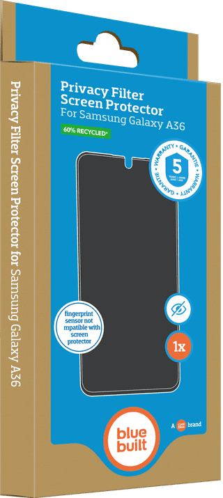 BlueBuilt Samsung Galaxy A36 Back Cover Transparent + Protège-écran Filtre de Confidentialité Verre