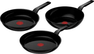 Tefal Renew Black Ceramic Frying Pan Set 24cm + 28cm + Wok 28cm
