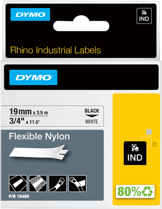 DYMO Rhino 19 mm x 3,5 m Noir Blanc Nylon Étiquettes