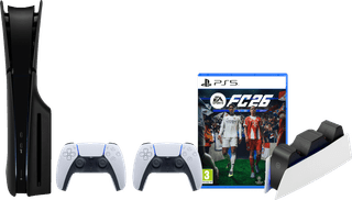 PS5 Slim Disc Edition + FC 26 + Covers Black + Extra Controller White + Charging Dock