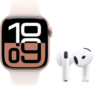 Apple Watch Series 10 42 mm Or Rose Bracelet Sport S/M + AirPods 4 Réduction de Bruit Active