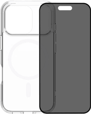 BlueBuilt Protective Back Cover with MagSafe iPhone 17 Pro Transparent + BlueBuilt iPhone 17 Pro Privacy Screen Protector Glass