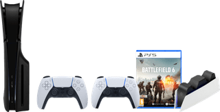 PS5 Slim Disc Edition + Battlefield 6 + Covers Zwart + Extra Controller Wit + Oplaadstation