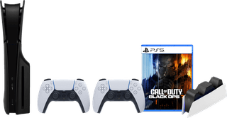 PS5 Slim Disc Edition + Black Ops 7 + Covers Zwart + Extra Controller Wit + Oplaadstation