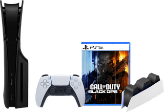 PlayStation 5 Slim Disc Edition + Call of Duty: Black Ops 7 + Façades Noir + Station de Charge