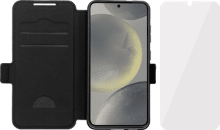 BlueBuilt Samsung Galaxy S25 Book Case Leather Black + BlueBuilt Screen Protector Glass