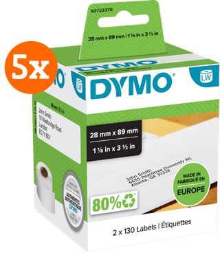 DYMO LabelWriter Étiquette de Bagage 28 x 89 mm 260 Pièces Lot de 5