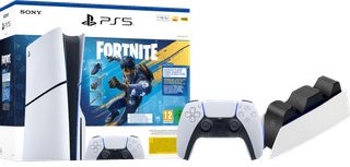 PlayStation 5 Slim Disc Edition Fortnite bundel + Extra Controller Wit + Oplaadstation