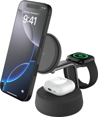 Belkin UltraCharge 3-in-1 MagSafe Draadloze Oplader met Standaard Qi2 25W Zwart
