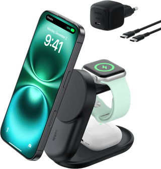 Belkin UltraCharge 3-in-1 MagSafe Wireless Charger with Stand Qi2 25W Black