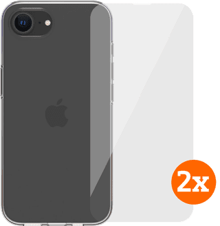 BlueBuilt Back Cover iPhone 16e Transparent + Screen Protector Glass Duo Pack