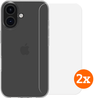 BlueBuilt Back Cover iPhone 16 Transparant + Screenprotector Glas Duo Pack