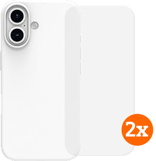 BlueBuilt Back Cover iPhone 16 Wit + Screenprotector Glas Duo Pack