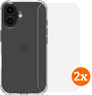 BlueBuilt Protective Back Cover iPhone 16 Transparant + Screenprotector Glas Duo Pack