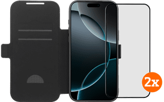 BlueBuilt Apple iPhone 17 Pro Max Book Case Cuir Noir + Protège-écran Lot de 2