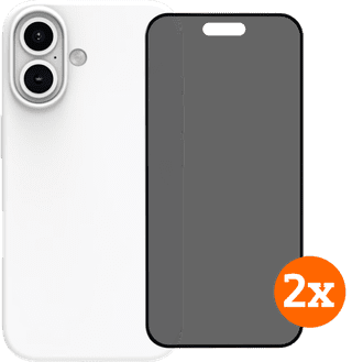 BlueBuilt Back Cover iPhone 16 Blanc + Protège-écran avec Filtre de Confidentialité Verre Lot de 2