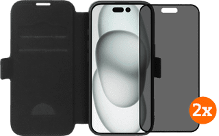 BlueBuilt Apple iPhone 17 Book Case Cuir Noir + BlueBuilt Protège-écran de Confidentialité Verre Lot de 2