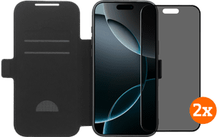 BlueBuilt Apple iPhone 17 Pro Max Book Case Leer Zwart + Privacy Screenprotector Duo Pack