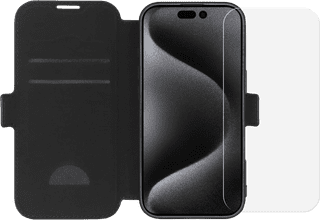 BlueBuilt Apple iPhone 16 Pro Book Case Cuir Noir + Protège-écran Verre