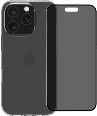 BlueBuilt Back Cover iPhone 16 Pro Transparent + Protège-écran Filtre de Confidentialité Verre