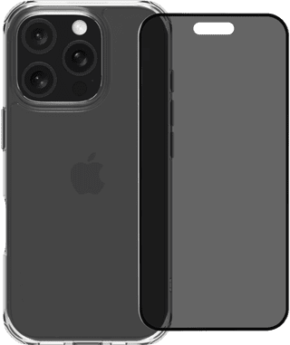 BlueBuilt Protective Back Cover iPhone 16 Pro Transparant + Privacy Screenprotector Glas