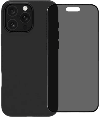 BlueBuilt Back Cover iPhone 16 Pro Max Noir + Protège-écran avec Filtre de Confidentialité Verre